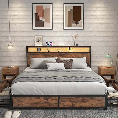 Bed Frame with 2-Tier Storage Headboard